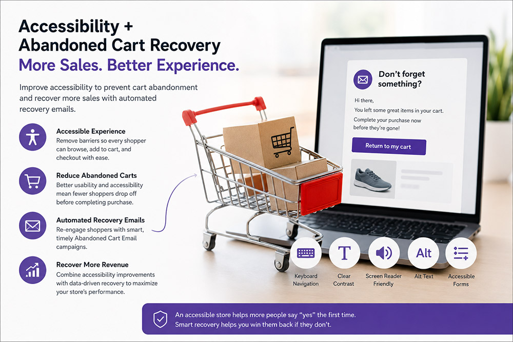 Accessibility and Abandoned Cart Recovery can together realise more revenue for E-commerce.